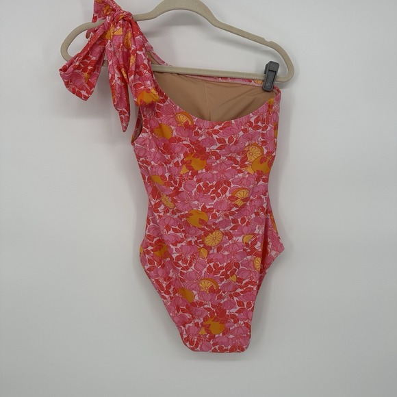 J Crew Women's 4 Bow One-Shoulder One-Piece Swimsuit in Pink Limone Floral Print - Picture 2 of 7
